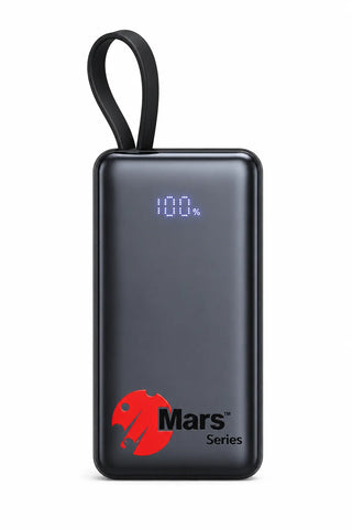 A black Mars Series portable power bank with a built-in carrying loop