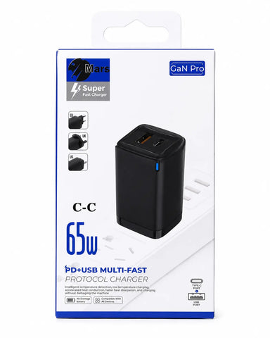 Mars GaN Pro 65W C-C multi-port fast charger in its original retail packaging