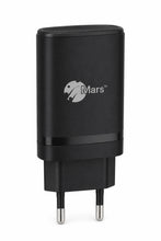 A black Mars brand wall charger plug adapter with a silver logo on the front