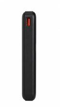A slim black rectangular electronic device with rounded corners, featuring a small red indicator light on the top edge